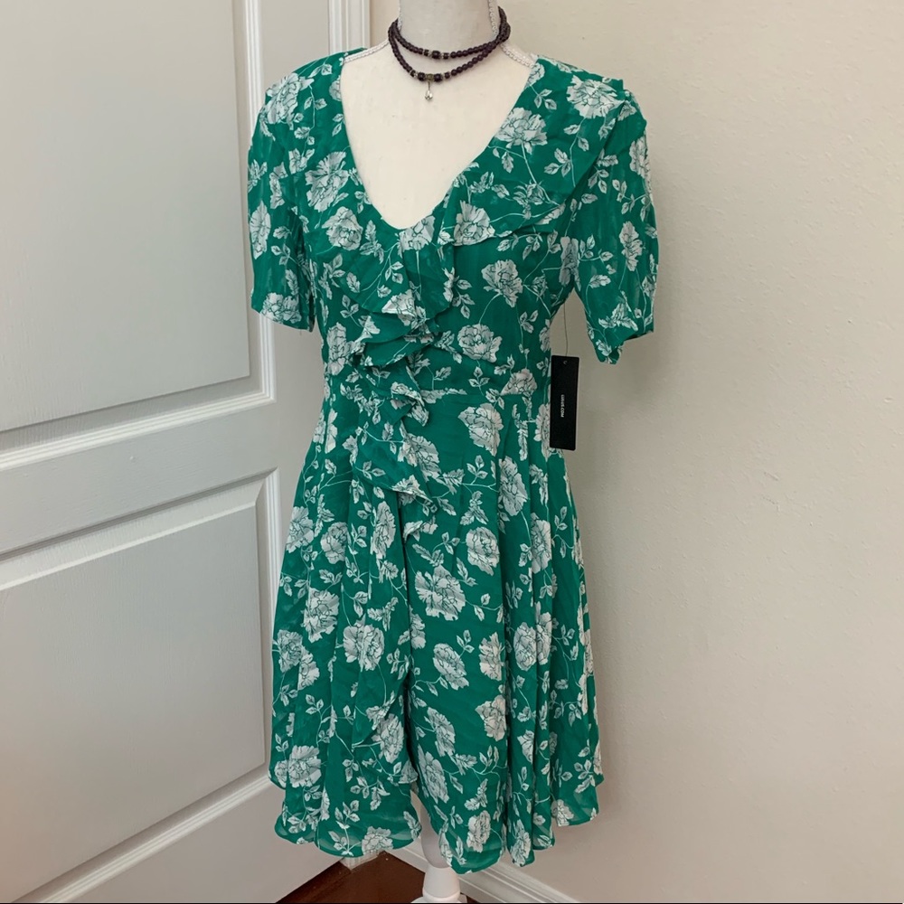 Lulus Ximena Green Floral Print Ruffled Mini Dress
